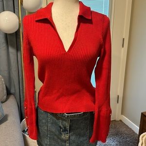 Maeve Anthropologie Red Polo Sweater